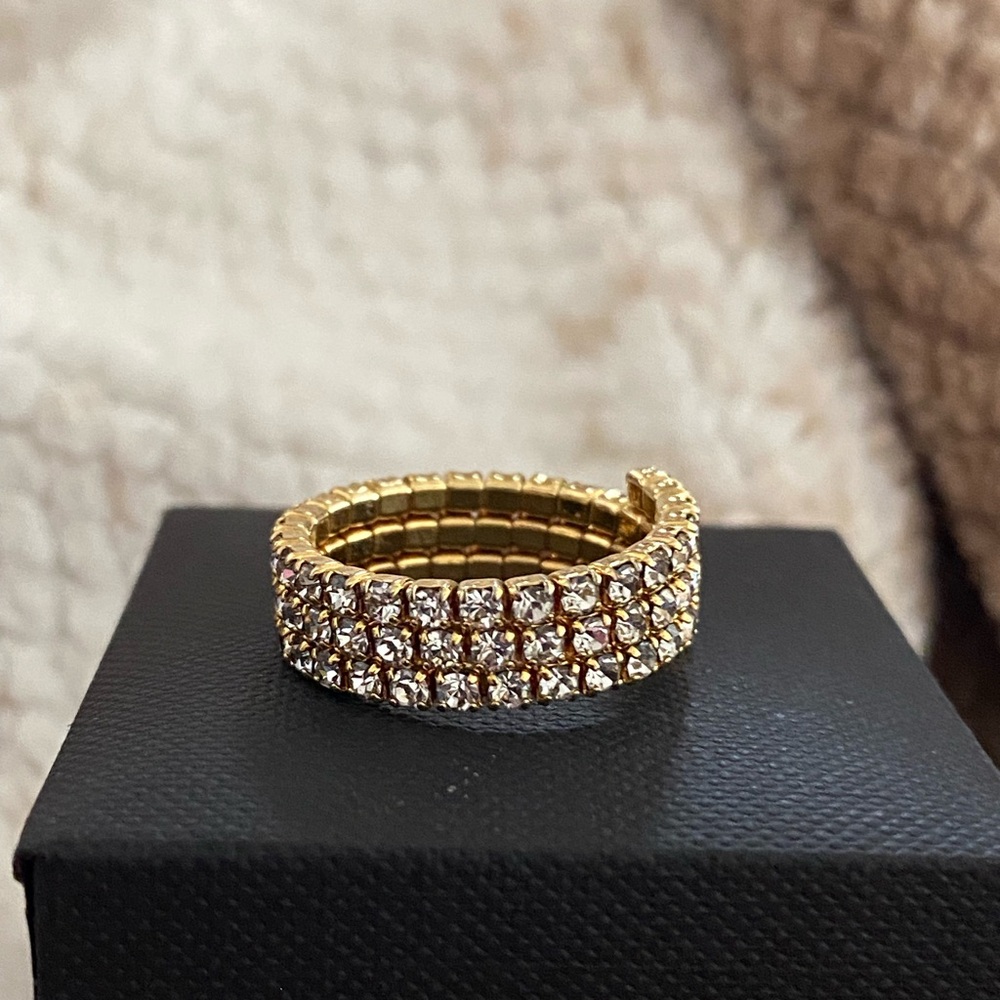 Three Rows Rhinestone Crystal Tennis Stretch Band Ring - Picture 7 of 12